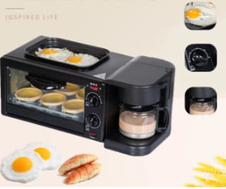 Máquina de desayuno 3 en 1, tostadora de pan, horno eléctrico y cafetera por 52,96€