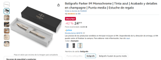 Bolígrafo Parker IM Monochrome Tinta azul por 24,69€