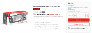 Consola Nintendo Switch Lite 32GB por $3,599 en Elektra