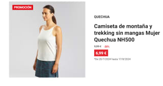 Camiseta de montaña sin mangas Mujer Quechua NH500 por 6.99€