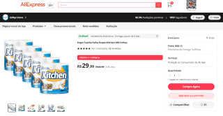 Papel Toalha da Kitchen com 5 pacotes, 600 Folhas ao todo - R$ 29,99