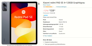 Xiaomi Redmi Pad SE, 4GB ram, 128GB opslag Grafiet voor €159 bij Amazon