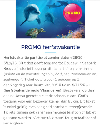 Toegangsticket Boudewijn Seapark (België) voor €15