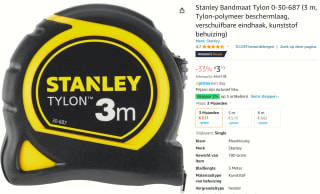 Stanley Tylon rolbandmeter 3m voor €3,59 bij Amazon