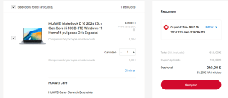 HUAWEI MateBook D 16 2024 13th Gen Core i5 16GB+1TB Windows 11 por 549€