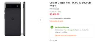 Google Pixel 6A 5G 128GB por $5,719 en Linio con PayPal