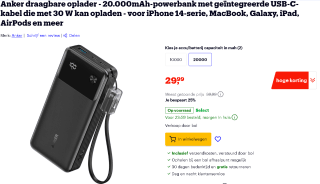 Anker powerbank 20000mAh voor €29,99 bij Bol