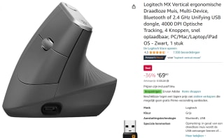Logitech MX Vertical muis voor €69,60 bij Amazon.nl