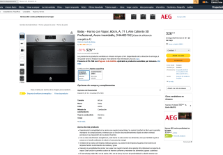 Horno a vapor Balay 3HA4031X2 Serie Acero Convencional, Hidrolítica 71 l Aire caliente 3D Profesional Raíles Comfort por solo 326,45€