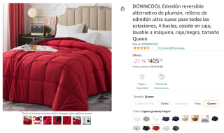 Edredón Queen Rojo Hipoalargénico a $405 en Amazon