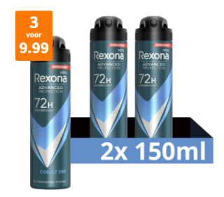 3 x Rexona Deodorant spray 72h dry cobalt 2-pack voor €9,99 bij de AH