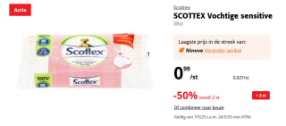 Scottex vochtige doekjes Sensitive voor €0,50 vanaf 2 stuks bij Colruyt