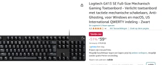Logitech G413 SE (Qwerty US) voor €39,50 bij Amazon