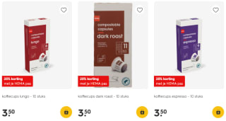 25% korting op koffiecups & 2e halve prijs op rode wijnen met je HEMA pas