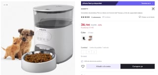 Comedero Automático mascotas con Control del Tiempo y 3.5L de capacidad por 36,78€ (cuenta nueva por 24,78€)