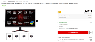 Monitor gaming Acer Nitro VG240Y S3, 23.8" Full HD IPS, 0.5 ms, 180 Hz por 119€