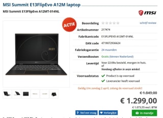 MSI Summit E13FlipEvo A12M laptop voor €1299 bij Informatique