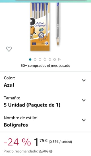 Bic Cristal Original Bolígrafos Blíster de 5 Unidad azul por 1,75€.