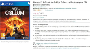 Videojuego para PS4 El Señor de los Anillos: Gollum por 14,50€