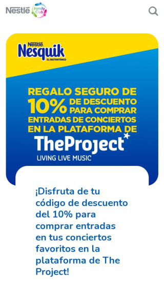 -10% descuento en concierto en la plataforma the project con Nesquick