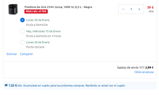 Freidora de Aire 2344 Jocca, 1600 W, 6,5 L por 39€ + gratis cupón de 7,02€