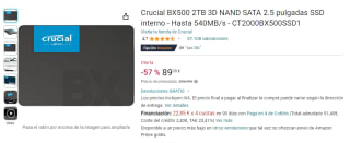 Disco duro interno Crucial BX500 SSD . 2TB, por solo 89€