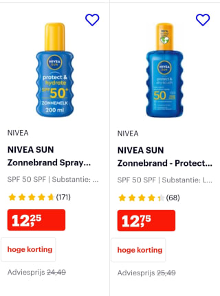 50% korting op veel zonbescherming