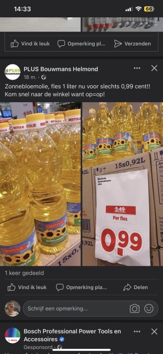 zonnebloem olie bij Plus Bouwmans in Helmond