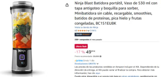 Ninja Blast Batidora portátil, 530 ml, Minibatidora sin cable, recargable por 49,99€