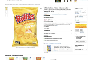 Ruffles Yorkeso Patatas Fritas con sabor a jamón y queso Producto de Aperitivo bolsa individual 150gr por solo 1,39€