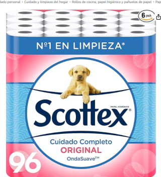 Scottex Original Papel Higiénico - Incluye 6 packs de 16 rollos, en total 96 rollos por 23,39€ (0,24€/rollo)