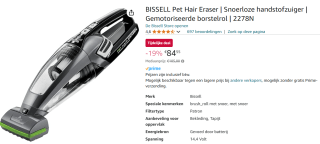 BISSELL Pet Hair Eraser Draadloze Kruimeldief Snoerloos voor €84,55 bij AMazon