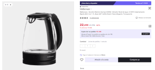 Mellerware - Hervidor Eléctrico Spring! 2200W. Indicador Nivel de Agua. 0-100ºC Calentamiento Rápido &lt;3 min 1.7L. Base 360º por 22.49€ (Cuenta Nueva 13.5€)