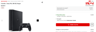 Consola Sony PS4, 500 GB por 179,10€ (newsletter por 169,10€)