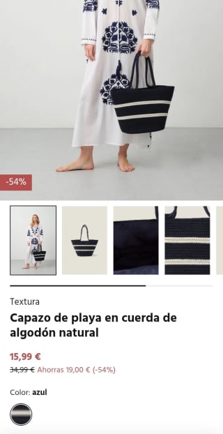 Capazo de playa con cuerda de algodón natural por 15,99€.