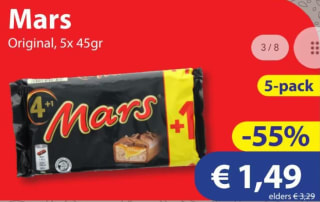 Mars Chocolade reep 5-pack voor €1,49 bij Diegrenze
