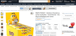 Lot de 36 sachet de Bonbons Chocolat au Lait & Cacahuètes M&m's Peanut - 36 x 45g à 24,32€