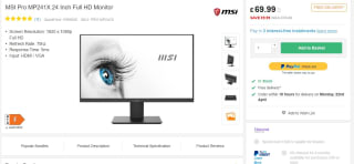 "MSI Pro MP241X 24" FHD Monitor (Black / 1920 X 1080 FHD / 75Hz / HDMI / VGA / VESA Mount)" - £69.99