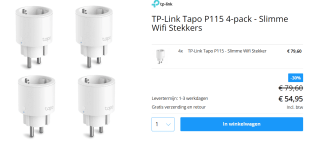 TP-Link Tapo P115 - Mini Slimme Stekker 4- pack voor €54,95 bij tink