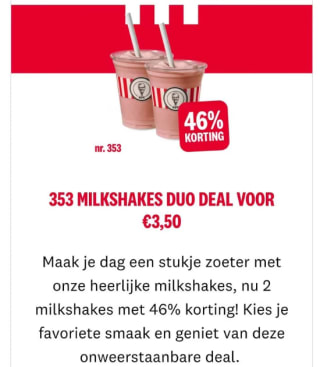 2 milkshakes naar keuze voor €3,50 bij KFC