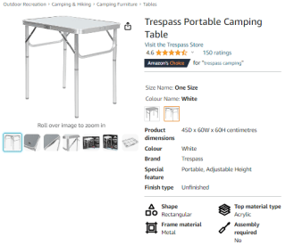 Receive a Trespass trestles portable folding camping table for £5.99 at Amazon