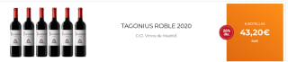 Pack de 6 Botellas de Tagonius Roble 2020 por 33.2€