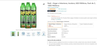 Pack 3 Raid Hogar e Interiores total 1800 Mililitros por 7,51€