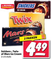 Mars, Snickers of Twix Ice cream bar 2 pakken voor €4,49 bij Nettorama