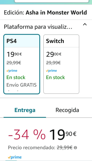 Wonder Boy Asha in Monster World PS4 por 18,90€.