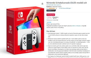 Nintendo Switch OLED console wit voor €247,50 via Amazon Prime
