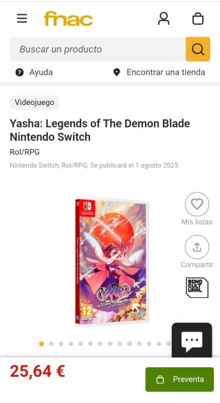 Yasha: Legends of the Demon Blade Nintendo Switch por 25,64€(socios)