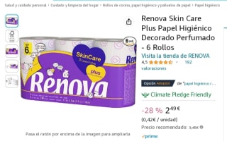 Marca Renova Skin Care Plus Papel Higiénico Decorado Perfumado, 6 Rollos por