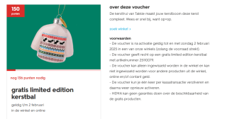 Gratis gratis limited edition kerstbal voor 150 punten bij de Hema