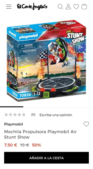 Playmobil Mochila propulsora Air Stunt Show por 7,50€.